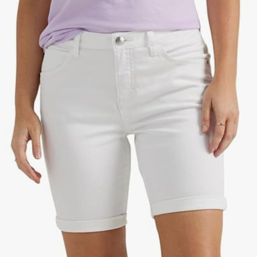 NWT Lee Women's Legendary Rolled Denim Bermuda Short, white, 4